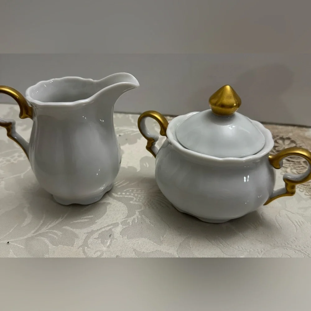 Vintage hand-painted creamer and sugar bowl set, porcelain (As-Is) by Edye 1971
